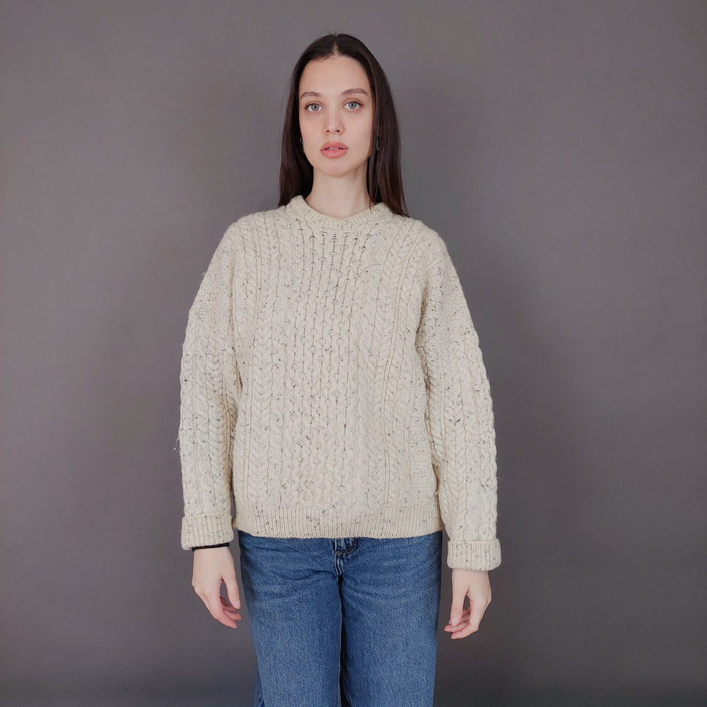 VIN-KNIT-33556 Vintage πλεκτή μάλλινη μπλούζα irish M-L