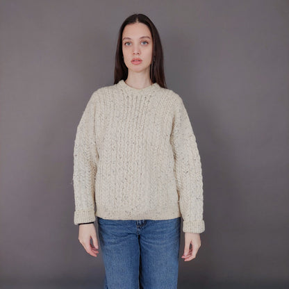 VIN-KNIT-33556 Vintage πλεκτή μάλλινη μπλούζα irish M-L