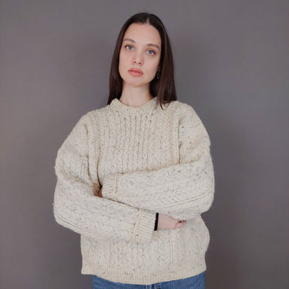 VIN-KNIT-33556 Vintage πλεκτή μάλλινη μπλούζα irish M-L