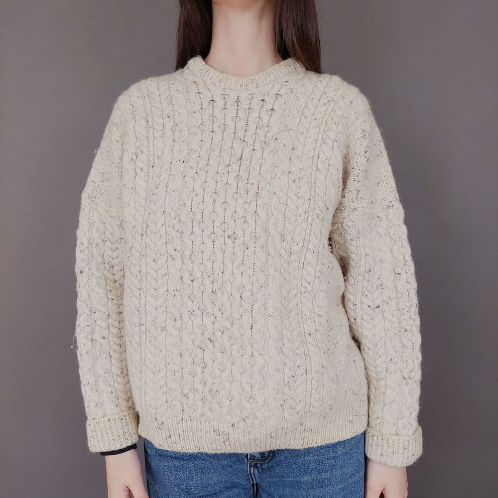 VIN-KNIT-33556 Vintage πλεκτή μάλλινη μπλούζα irish M-L