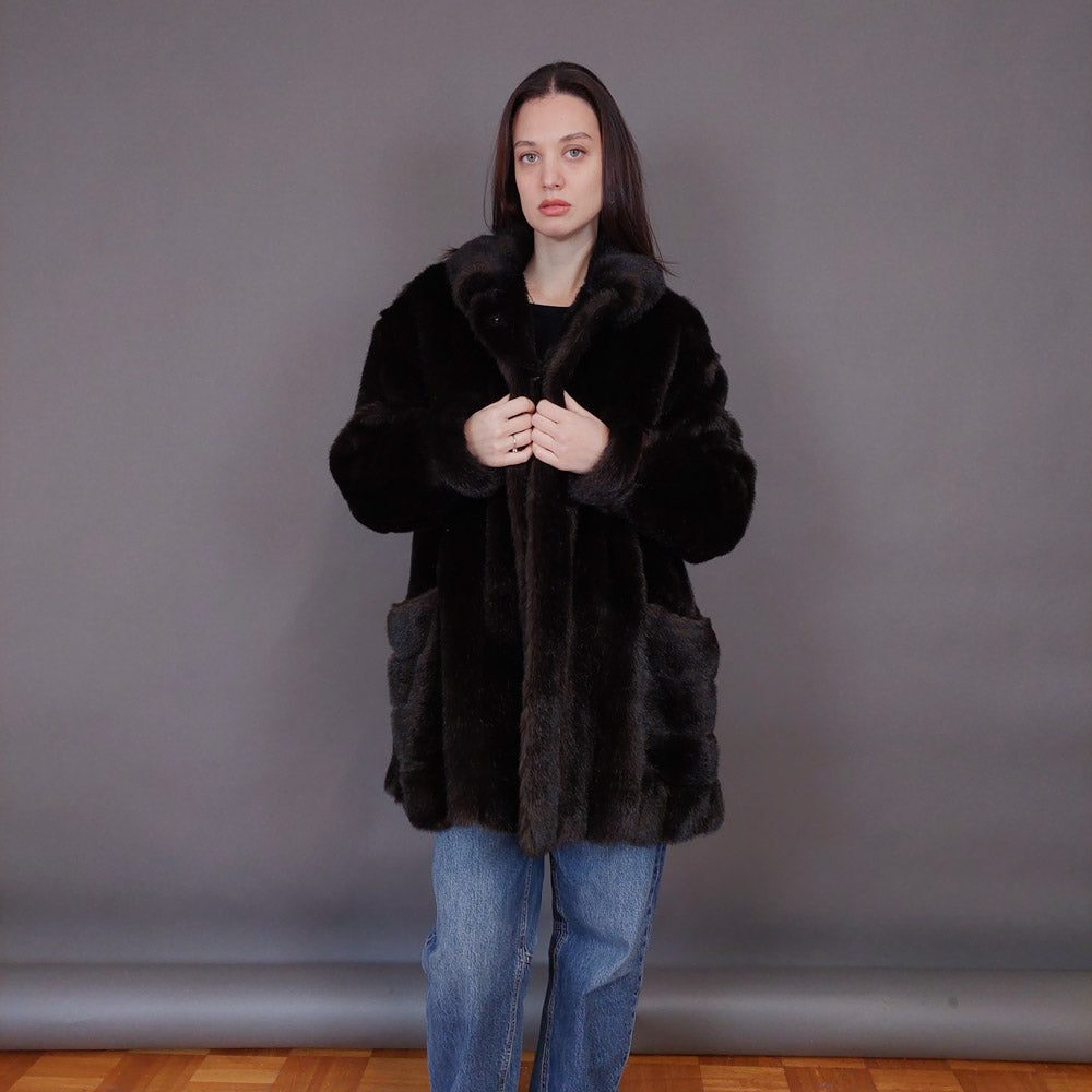 VIN-OUTW-33604 Vintage γούνα οικολογική καφέ L