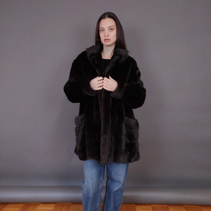 VIN-OUTW-33604 Vintage γούνα οικολογική καφέ L