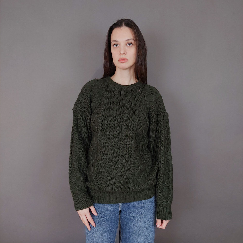 VIN-KNIT-33557 Vintage πλεκτή μάλλινη μπλούζα irish style M