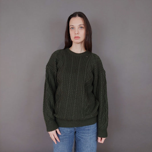 VIN-KNIT-33557 Vintage πλεκτή μάλλινη μπλούζα irish style M