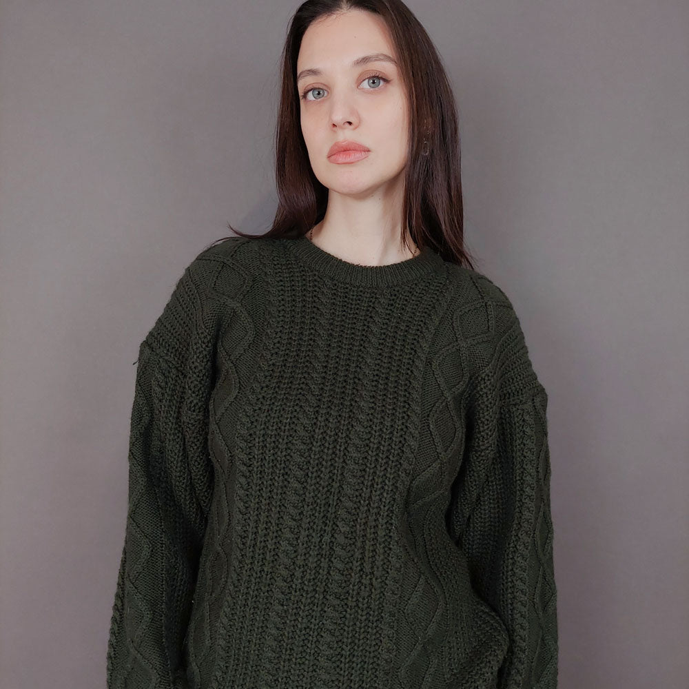 VIN-KNIT-33557 Vintage πλεκτή μάλλινη μπλούζα irish style M