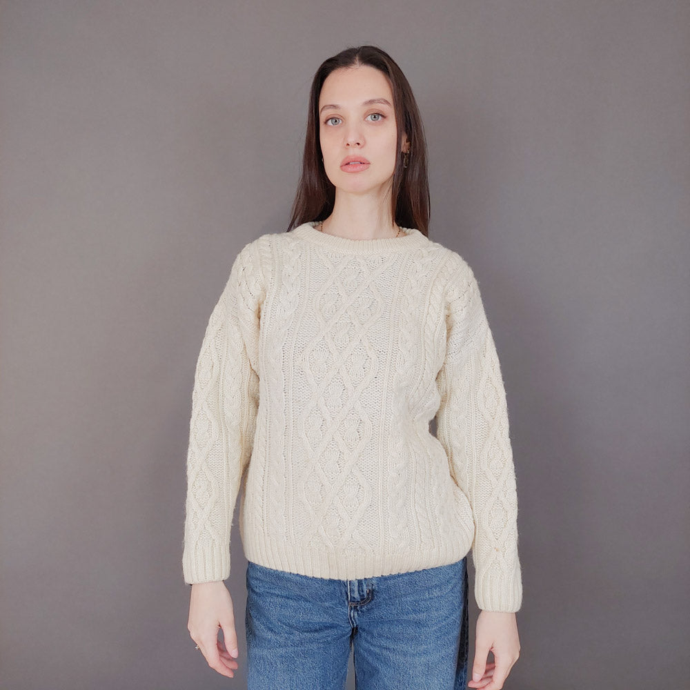 VIN-KNIT-33558 Vintage πλεκτή μάλλινη μπλούζα irish style S
