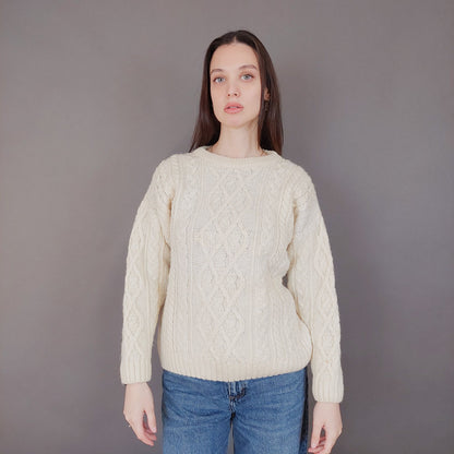 VIN-KNIT-33558 Vintage πλεκτή μάλλινη μπλούζα irish style S
