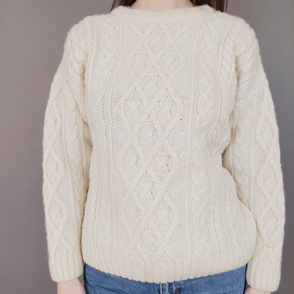 VIN-KNIT-33558 Vintage πλεκτή μάλλινη μπλούζα irish style S