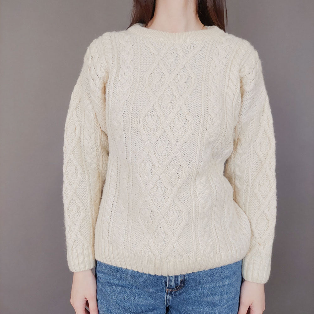 VIN-KNIT-33558 Vintage πλεκτή μάλλινη μπλούζα irish style S