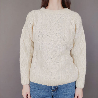 VIN-KNIT-33558 Vintage πλεκτή μάλλινη μπλούζα irish style S