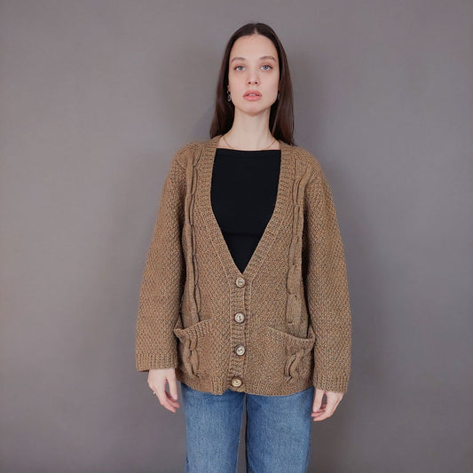 VIN-KNIT-33559 Vintage πλεκτή μάλλινη ζακέτα irish style L