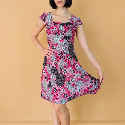 VIN-DR-27463 Vintage φόρεμα εμπριμέ φουξ S