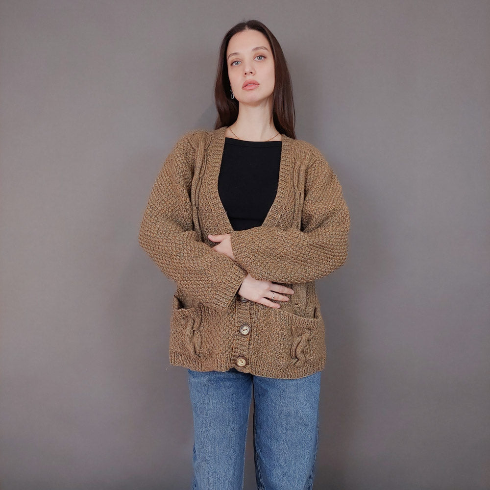 VIN-KNIT-33559 Vintage πλεκτή μάλλινη ζακέτα irish style L