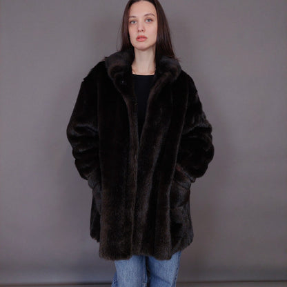 VIN-OUTW-33604 Vintage γούνα οικολογική καφέ L