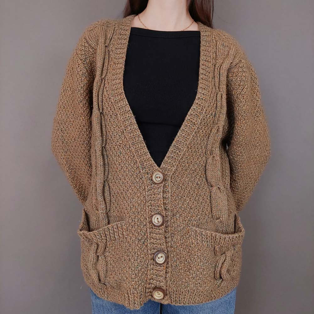 VIN-KNIT-33559 Vintage πλεκτή μάλλινη ζακέτα irish style L