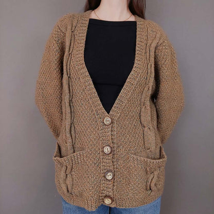 VIN-KNIT-33559 Vintage πλεκτή μάλλινη ζακέτα irish style L