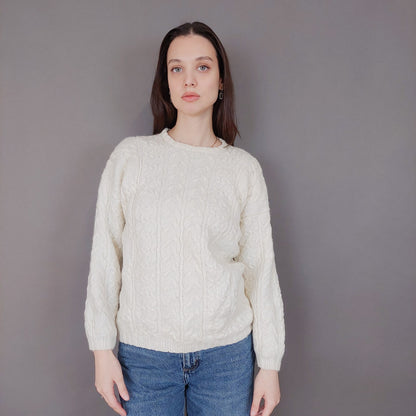 VIN-KNIT-33560 Vintage πλεκτή μάλλινη μπλούζα irish style S-M