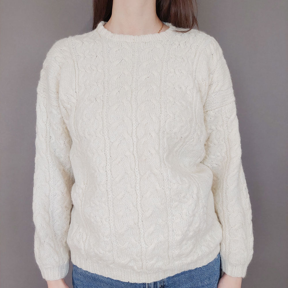 VIN-KNIT-33560 Vintage πλεκτή μάλλινη μπλούζα irish style S-M