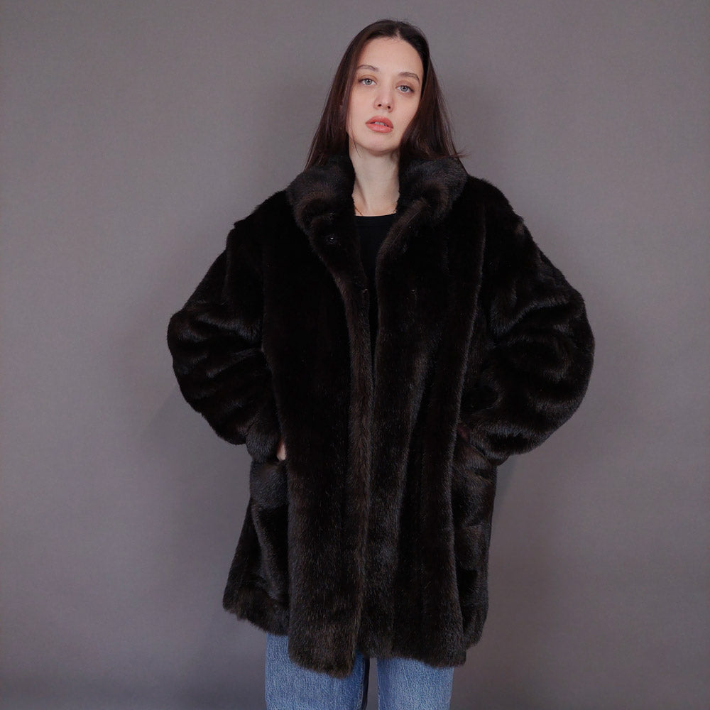 VIN-OUTW-33604 Vintage γούνα οικολογική καφέ L