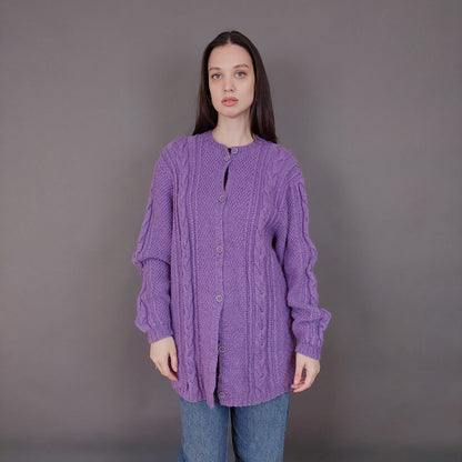 VIN-KNIT-33563 Vintage πλεκτή μάλλινη ζακέτα irish style M-L