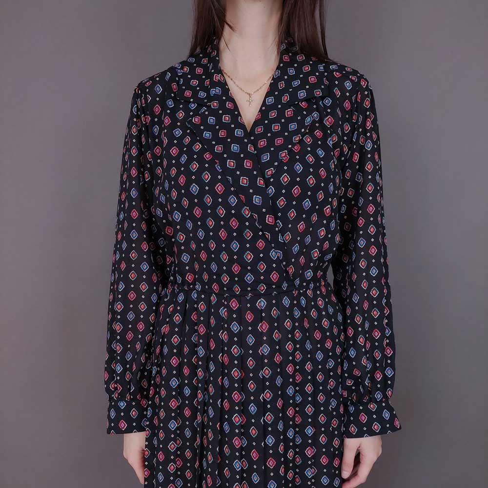 VIN-DR-33584 Vintage φόρεμα εμπριμέ M