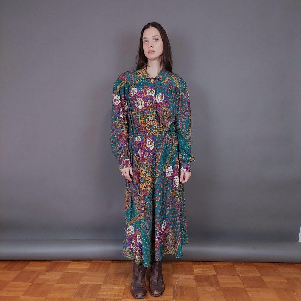 VIN-DR-33581 Vintage φόρεμα εμπριμέ Μ-L