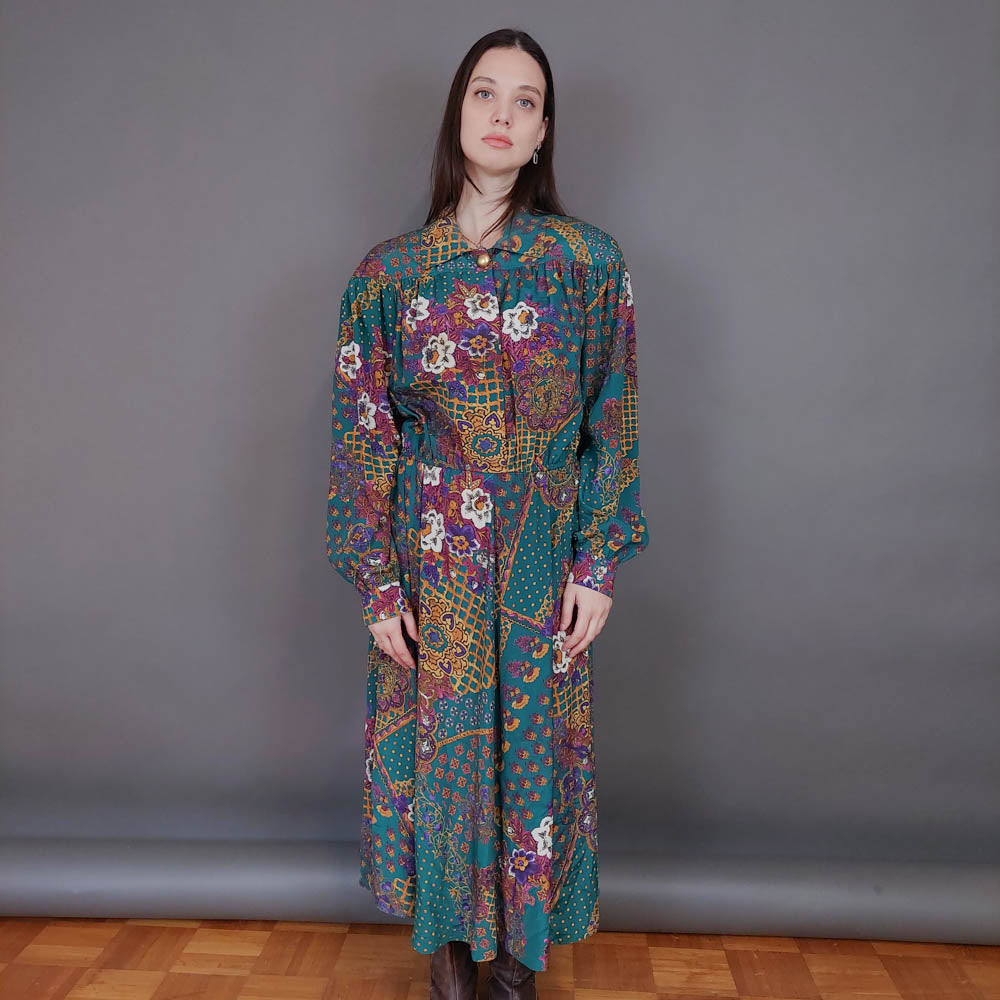 VIN-DR-33581 Vintage φόρεμα εμπριμέ Μ-L