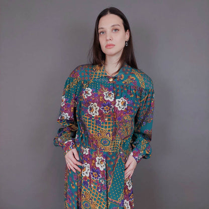 VIN-DR-33581 Vintage φόρεμα εμπριμέ Μ-L