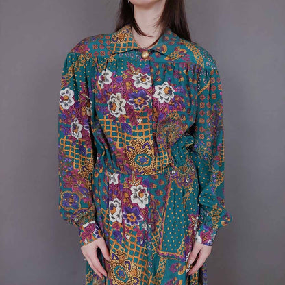 VIN-DR-33581 Vintage φόρεμα εμπριμέ Μ-L