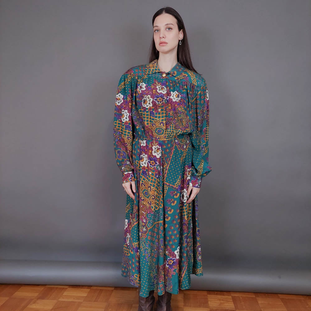 VIN-DR-33581 Vintage φόρεμα εμπριμέ Μ-L