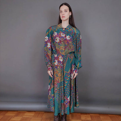 VIN-DR-33581 Vintage φόρεμα εμπριμέ Μ-L