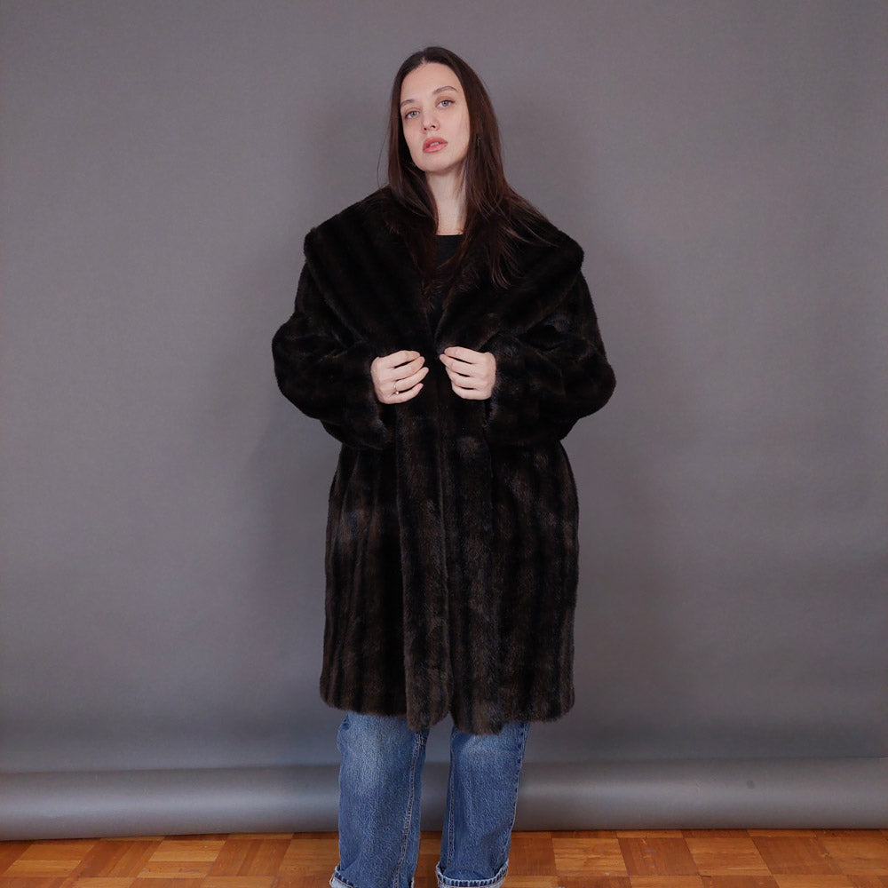 VIN-OUTW-33603 Vintage γούνα οικολογική καφέ L-XL