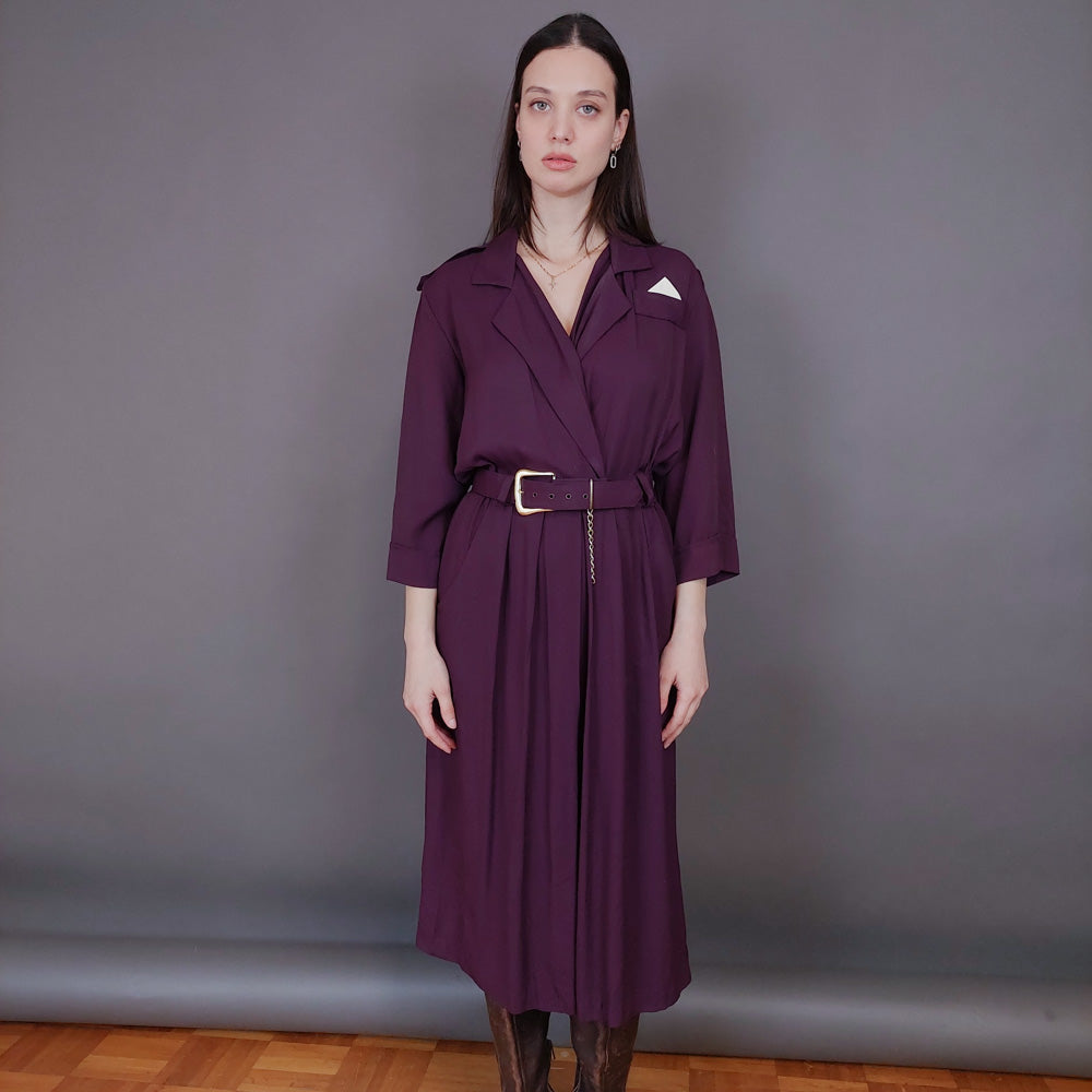 VIN-DR-33580 Vintage φόρεμα μελιτζανί S