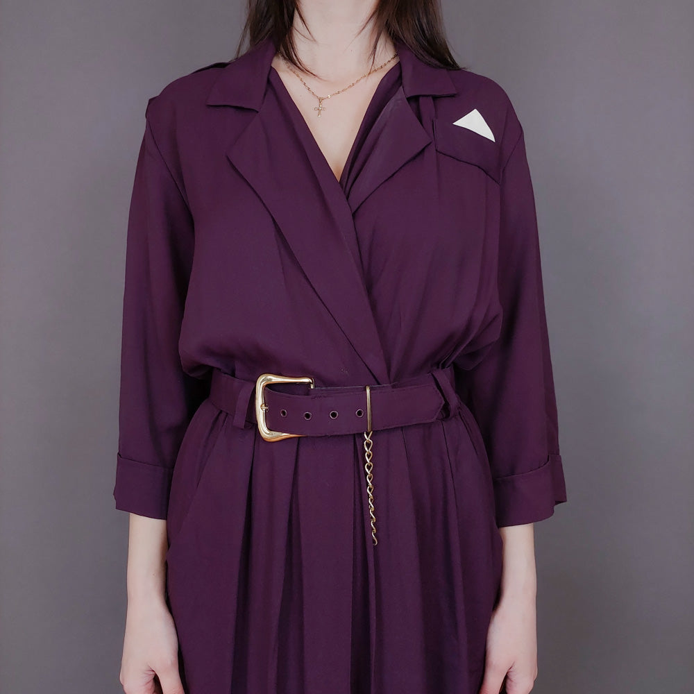 VIN-DR-33580 Vintage φόρεμα μελιτζανί S