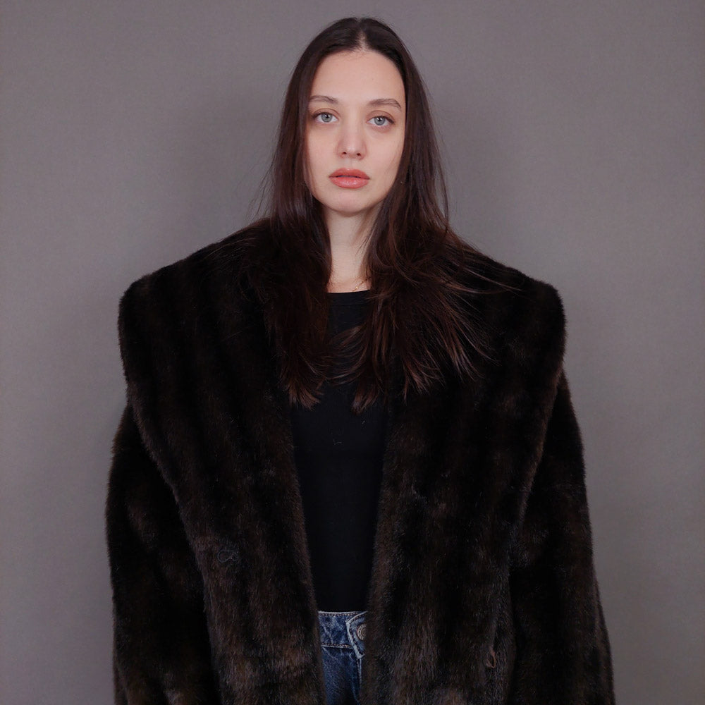 VIN-OUTW-33603 Vintage γούνα οικολογική καφέ L-XL