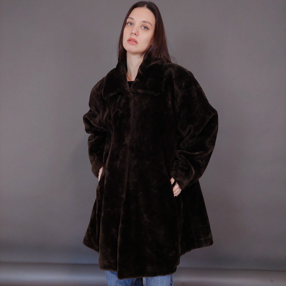 VIN-OUTW-33602 Vintage γούνα οικολογική καφέ M