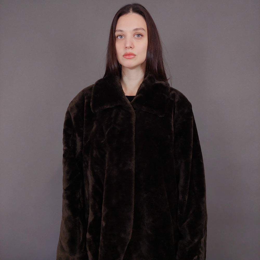 VIN-OUTW-33602 Vintage γούνα οικολογική καφέ M