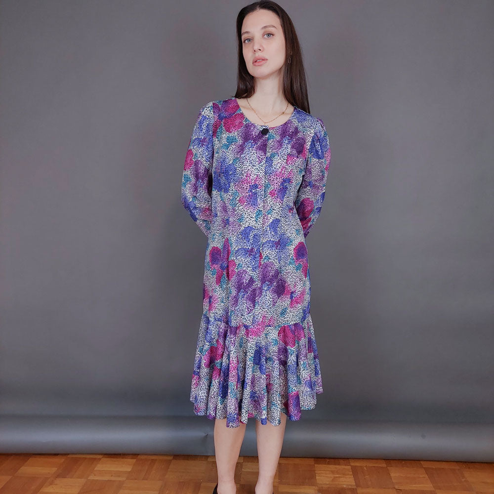 VIN-DR-33567 Vintage φόρεμα εμπριμέ S-M