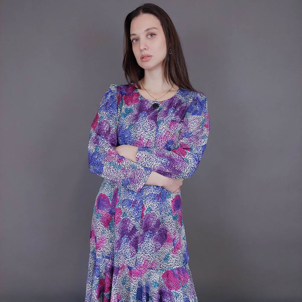 VIN-DR-33567 Vintage φόρεμα εμπριμέ S-M