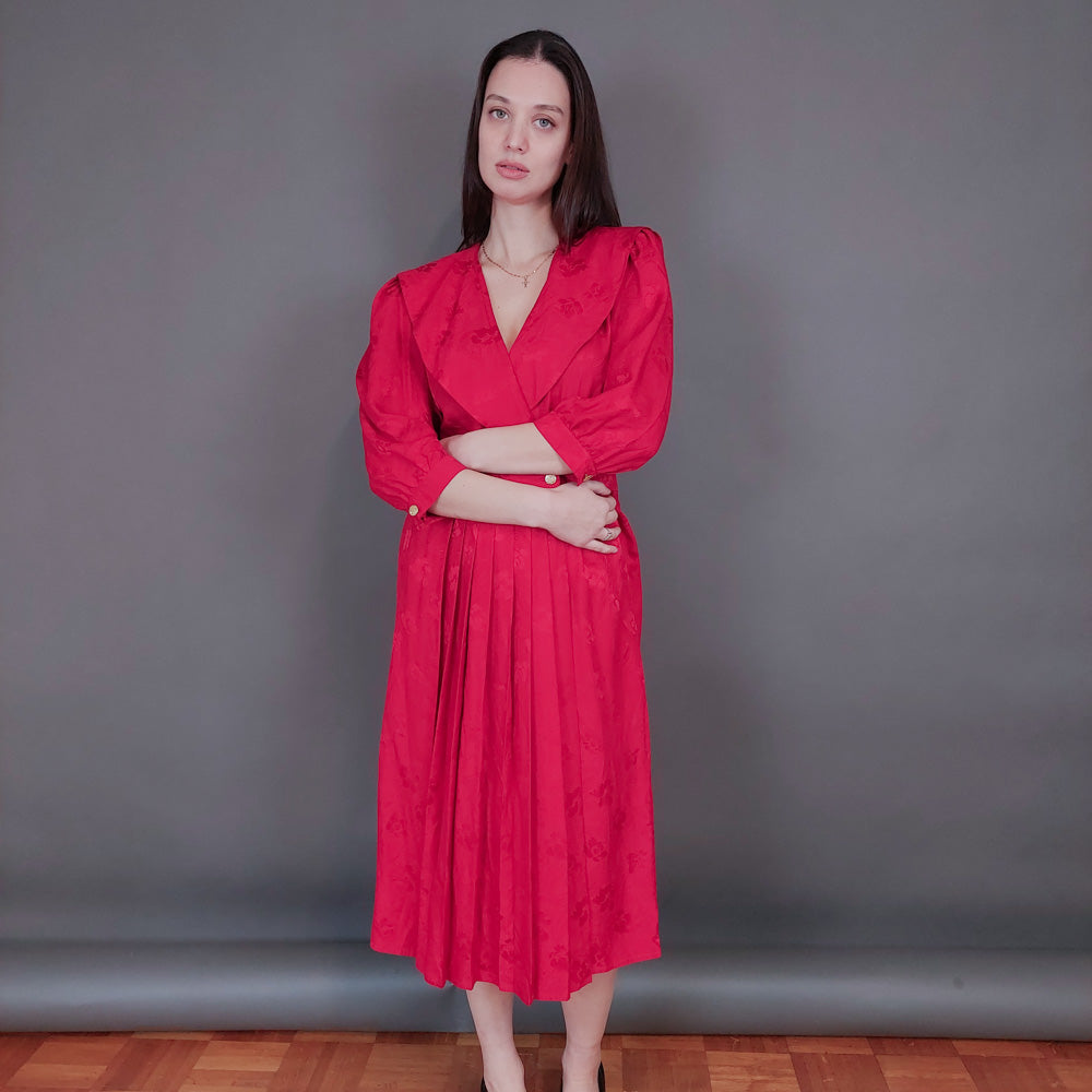 VIN-DR-33566 Vintage φόρεμα μεταξωτό κερασί Μ