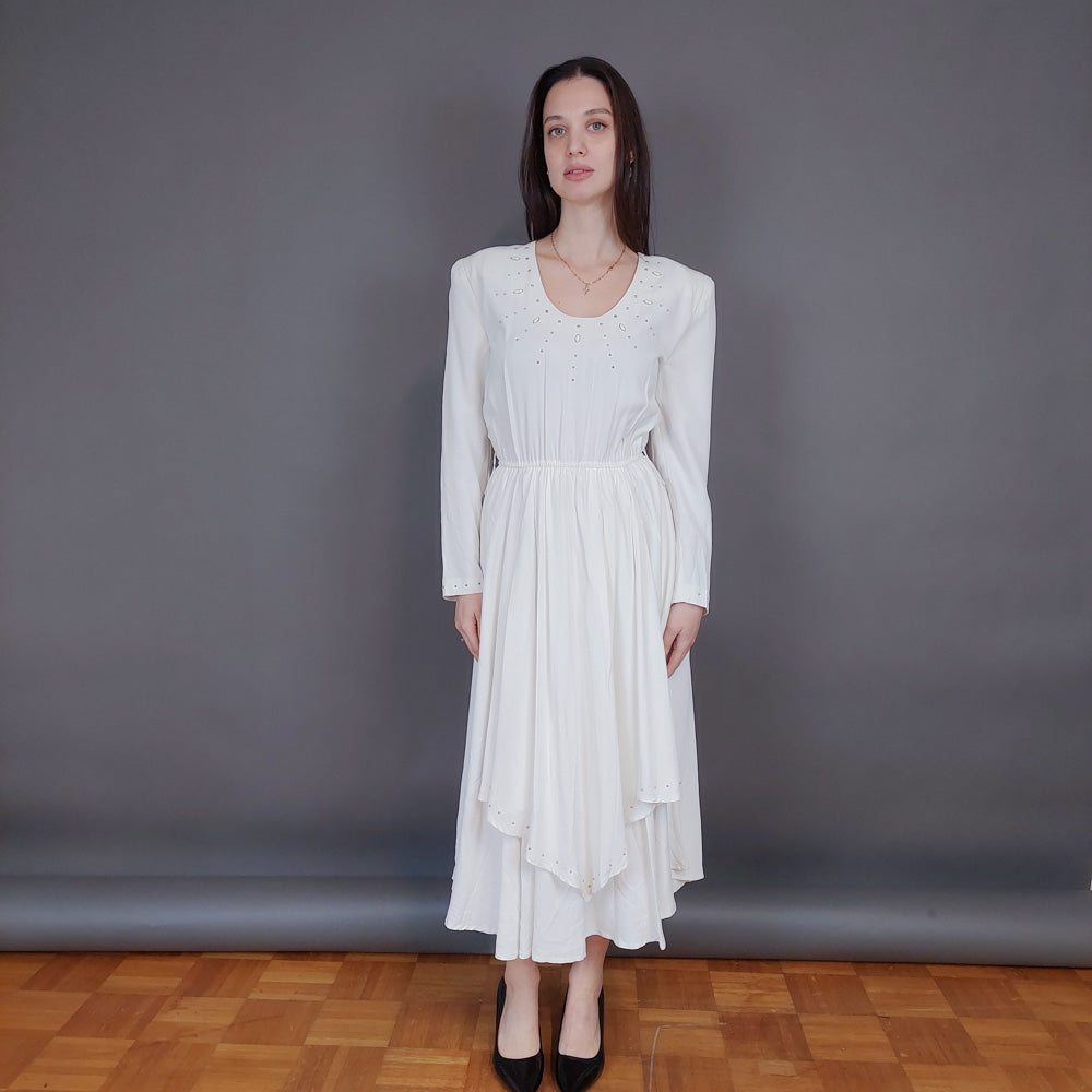 VIN-DR-33565 Vintage φόρεμα λευκό Μ