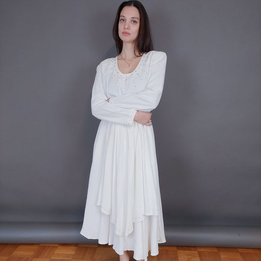 VIN-DR-33565 Vintage φόρεμα λευκό Μ