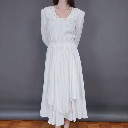 VIN-DR-33565 Vintage φόρεμα λευκό Μ