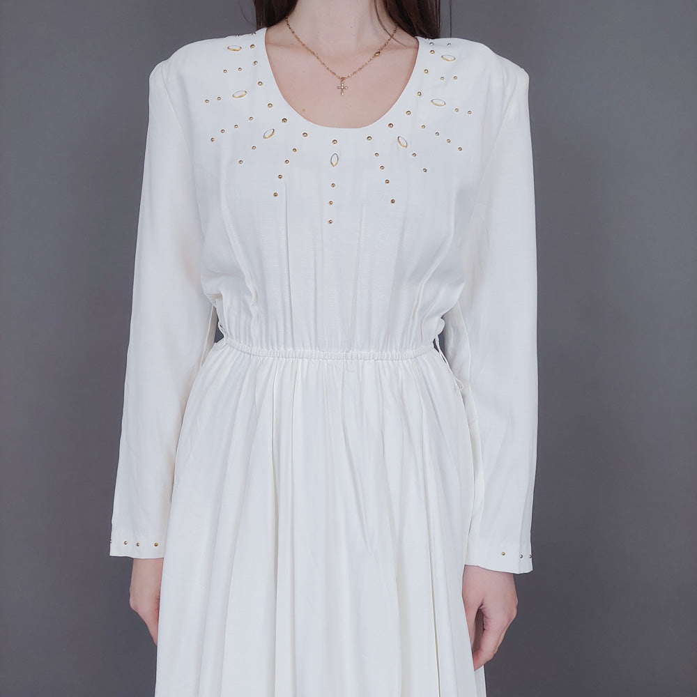 VIN-DR-33565 Vintage φόρεμα λευκό Μ