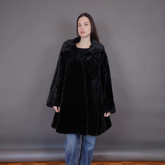 VIN-OUTW-33598 Vintage γούνα οικολογική μαύρη L