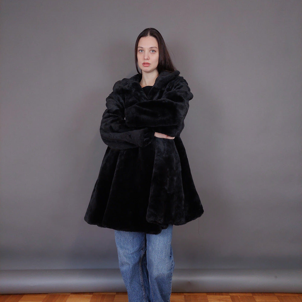 VIN-OUTW-33598 Vintage γούνα οικολογική μαύρη L