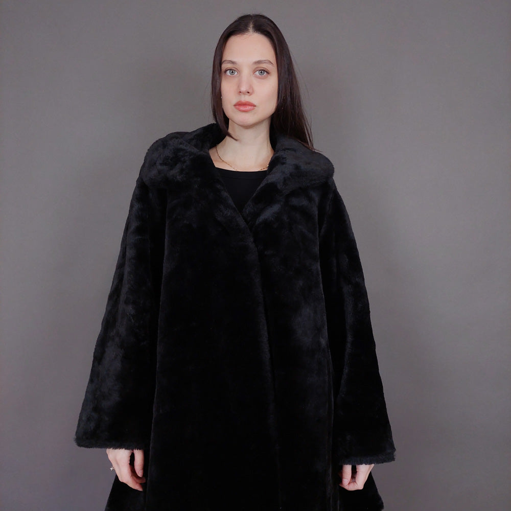 VIN-OUTW-33598 Vintage γούνα οικολογική μαύρη L