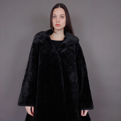 VIN-OUTW-33598 Vintage γούνα οικολογική μαύρη L