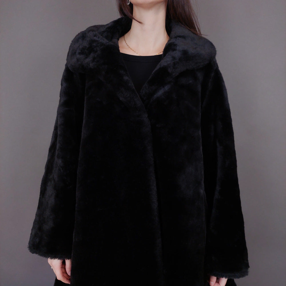 VIN-OUTW-33598 Vintage γούνα οικολογική μαύρη L