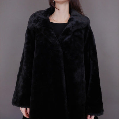 VIN-OUTW-33598 Vintage γούνα οικολογική μαύρη L